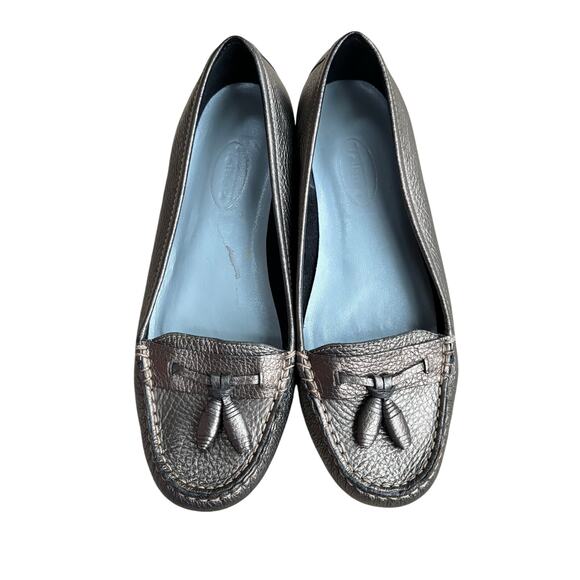 Talbots leather flats loafers US 6.5M casual shoes gold metallic classic tassels - Picture 3 of 9